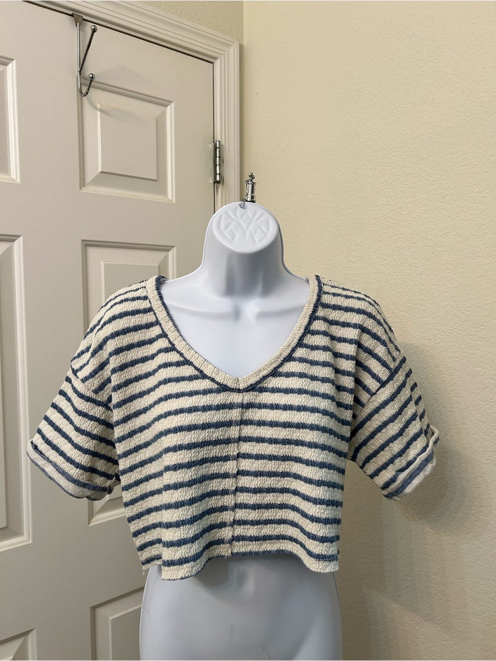 Altar'd State Blue & Cream Striped V-Neck Pullover